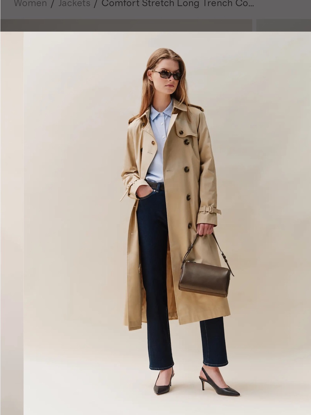 Quince Beige Double-Breasted Trench Coat with Belt - Picture 2 of 8
